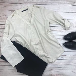 Zara polka Dot V-Neck Linen Sleeve Blouse